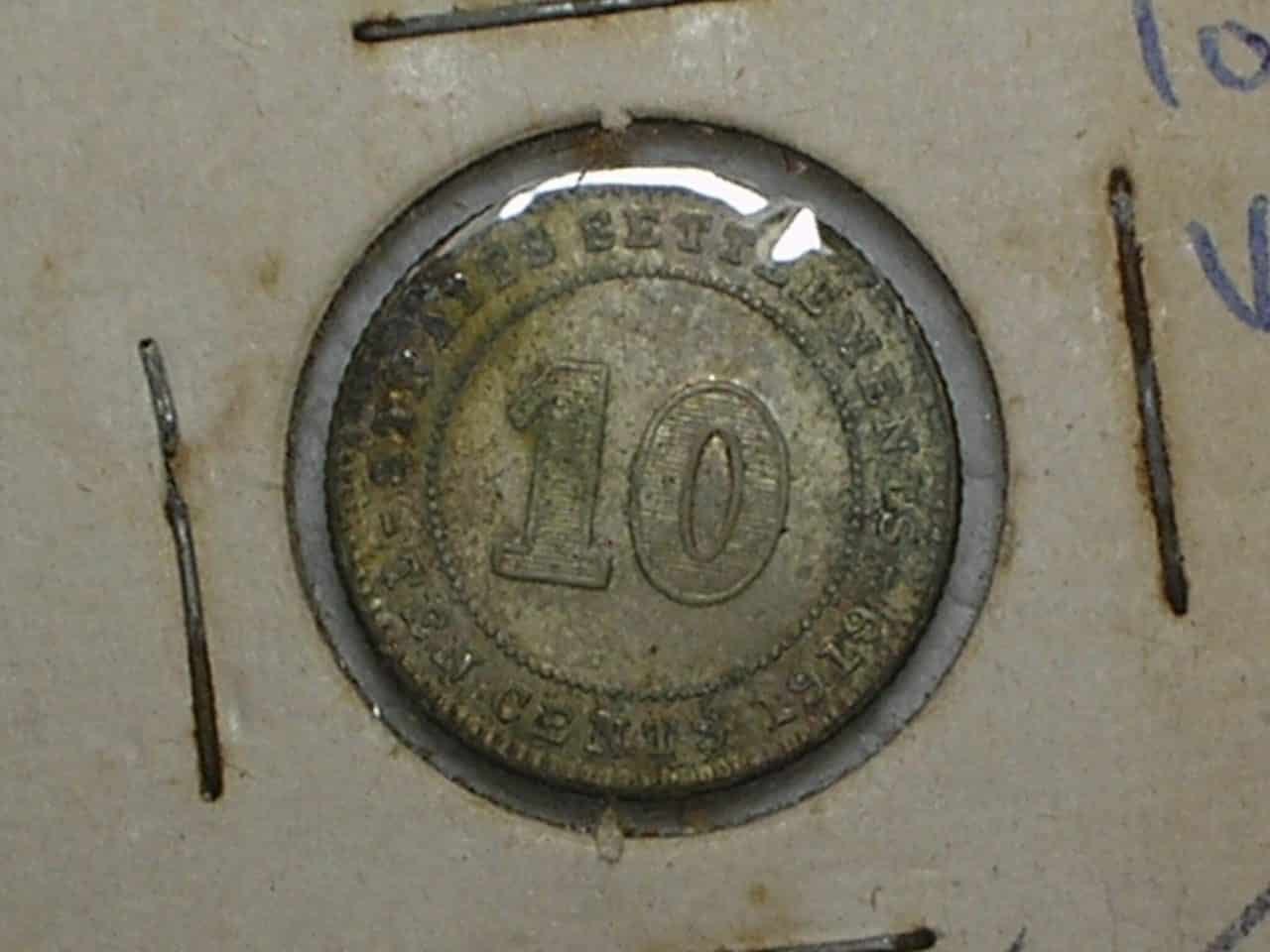 Straits Settlements) 10 Cent - 1919 / George V / Prata / box13