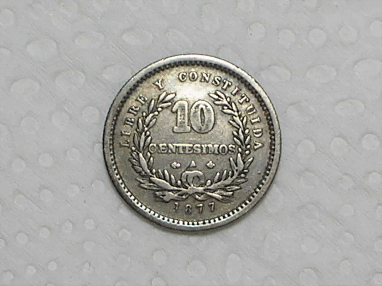 Uruguay) 10 Centimos - 1877 / Prata / box14