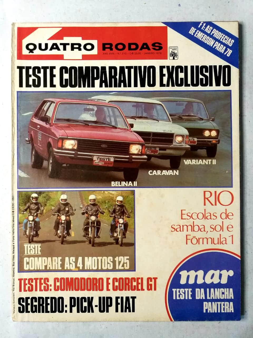 | Casa do Colecionador 4 (Quatro) Rodas - Ano 18 - Edição 210 - Teste Comparativo Exclusivo - Belina II - Caravan - Variant II - Janeiro 1978 (Revista)