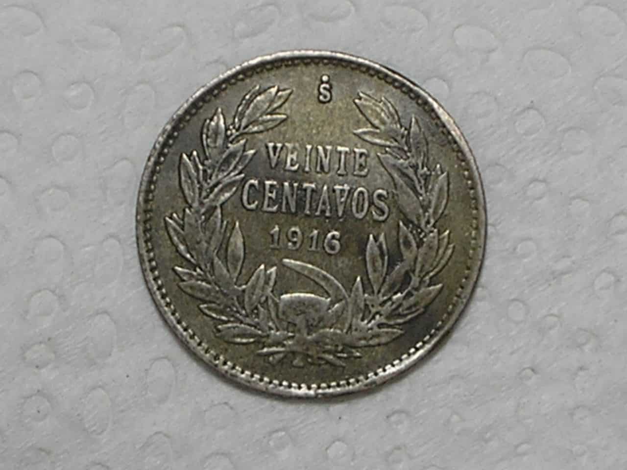Chile) 10 Centavos - 1916 / Prata / box17