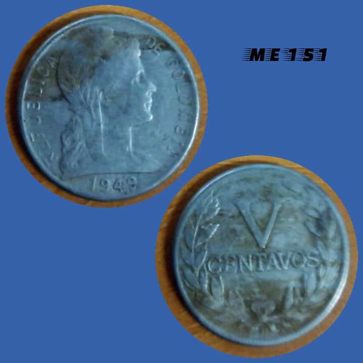 Moeda Colombia 5 centavos 1949 cupro níquel 21mm - 4g ME151