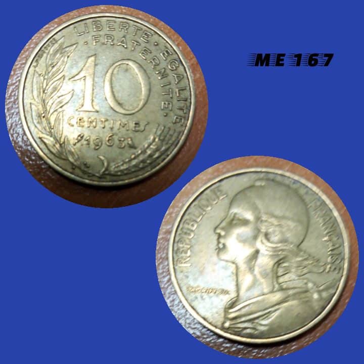 Moeda França 10 cêntimos 1965 bronze alumínio 20mm - 3g ME167