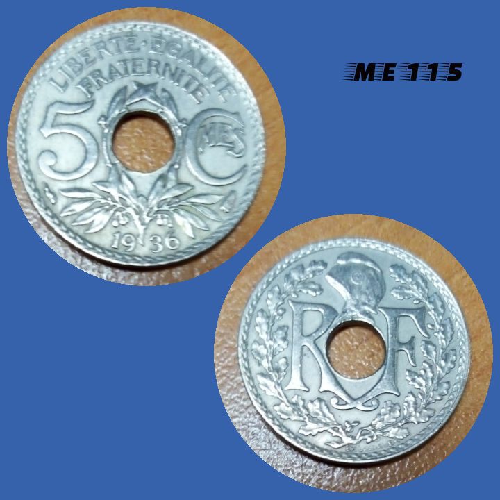 Moeda França 5 cêntimos 1936 cupro níquel 17mm - 2g ME115