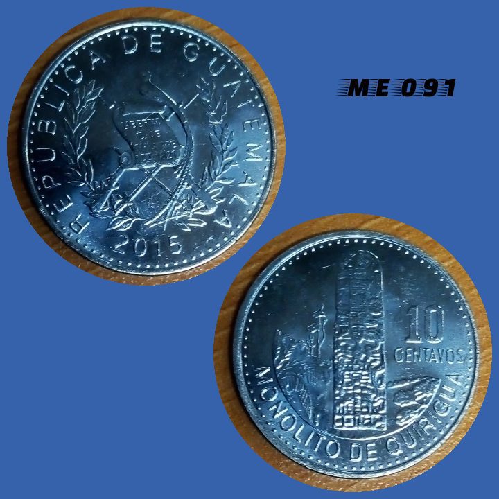 Moeda Guatemala 10 centavos 2015 aço revestido níquel 21mm - 2,4g ME091