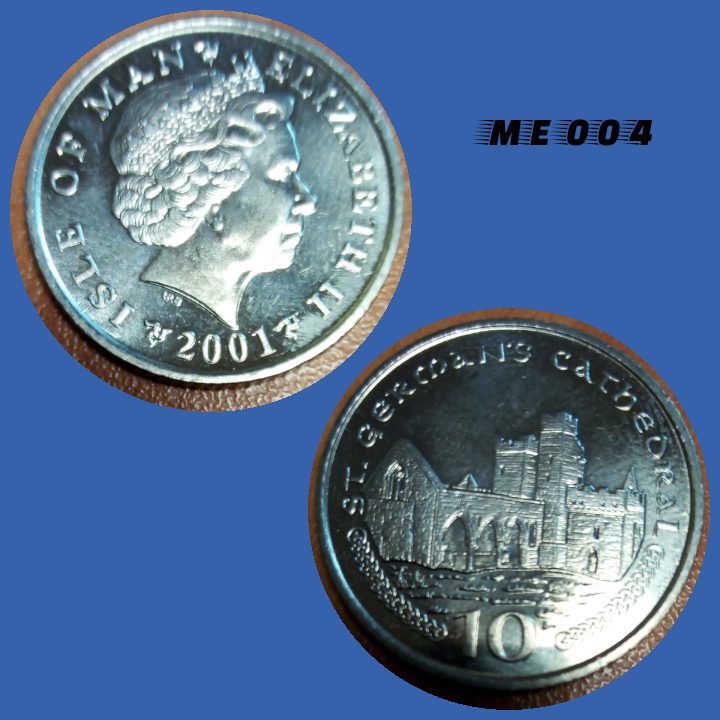 Moeda Ilha de Man 10 pence 2001 cuproníquel 24,5mm - 6,5g ME004