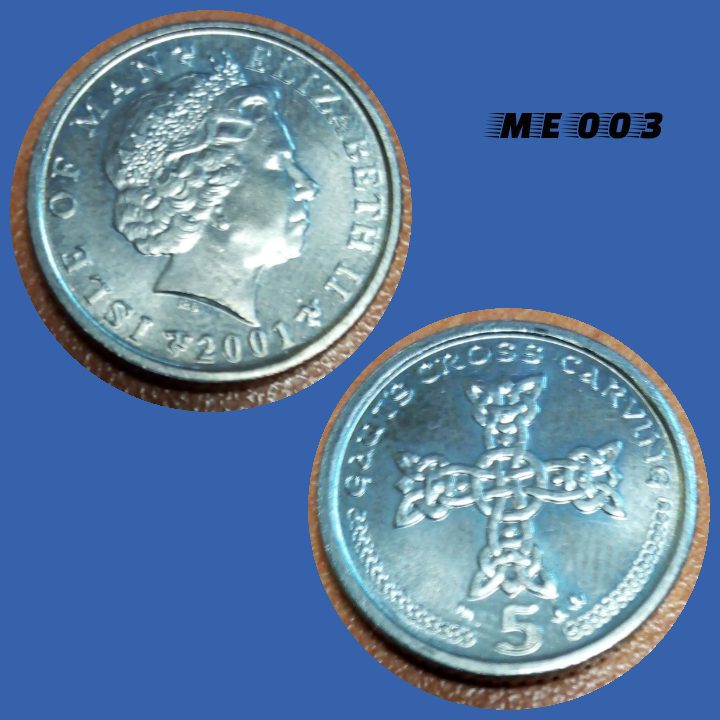 Moeda Ilha de Man 5 pence 2001 cuproníquel 18mm - 3,25g ME003