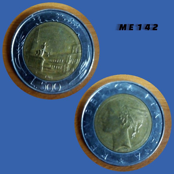 Moeda Itália 500 liras 1985 bimetálica 25,8mm - 6,8g ME142