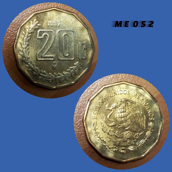 Moeda México 20 centavos 1997 bronze alumínio 19,5mm - 3g ME052