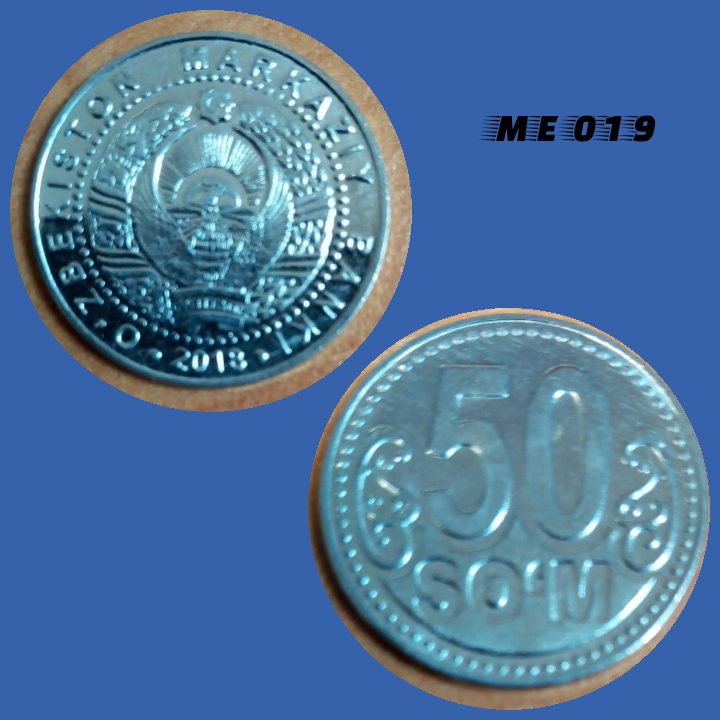 Moeda Uzbequistão 50 so'm 2018 aço revestido níquel 18mm - 2g ME019
