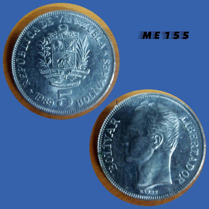 Moeda Venezuela 5 bolivares 1989 aço revestido níquel 31mm - 13,3g ME155