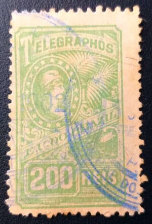 Telégrafos - RHM T12 (Usado) Emissão Oficial - Alegoria da República - 200 Réis - 01/04/1899 (Selos/Filatelia)