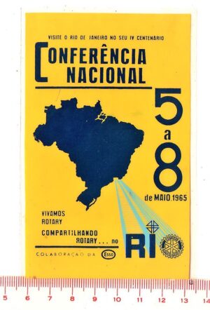 Antigo Plastico Adesivo Rotary Conferencia Nacional Rio - Colaboração ESSO - IV Centenario - Anos 60