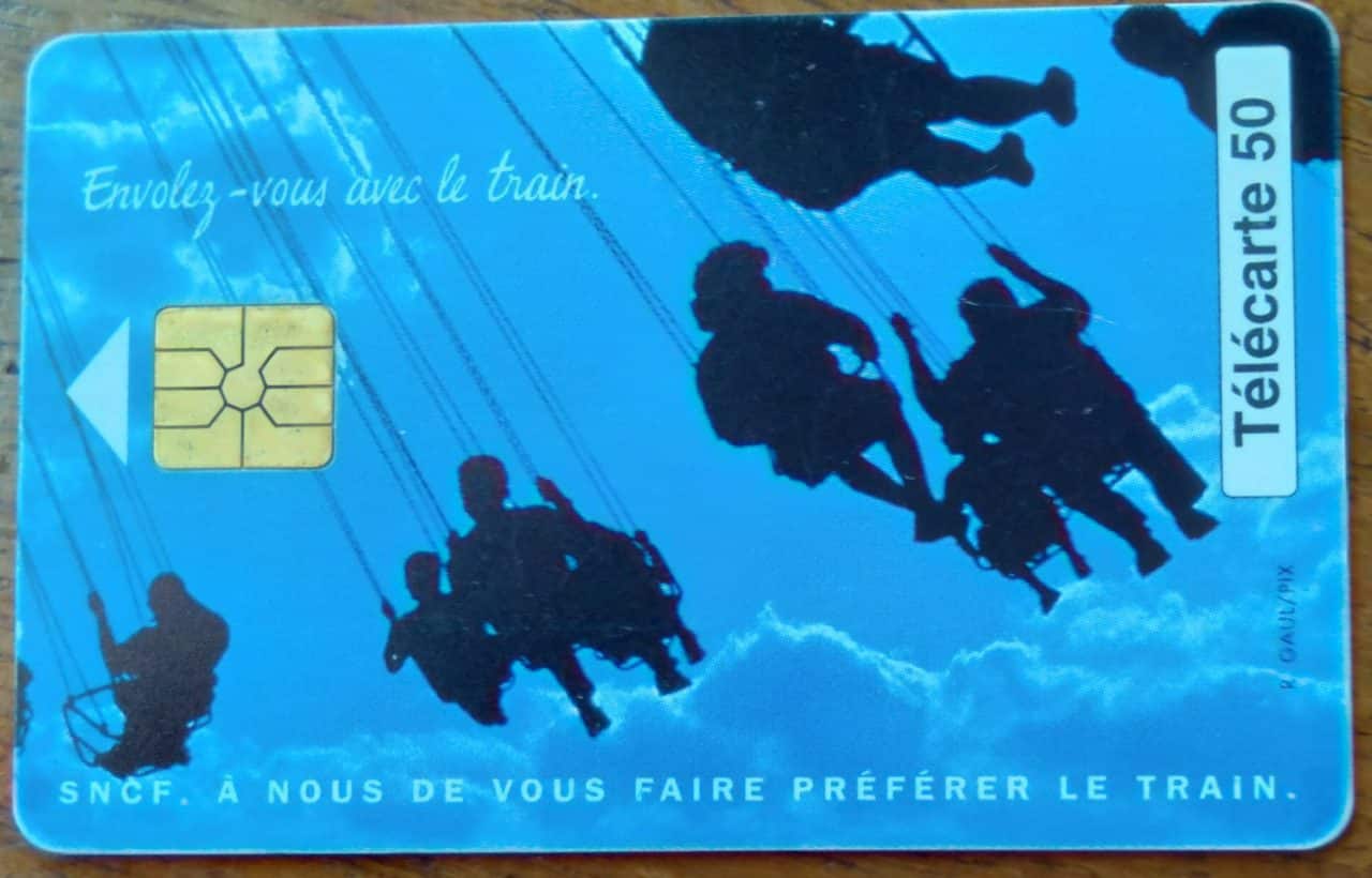 Cartão telefone França Telecom 1995 / SNCF Chatelet azul.