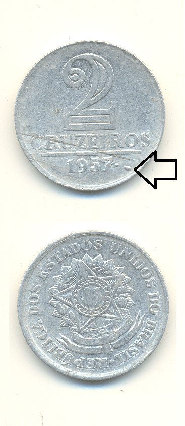 2 CRZS. 1957 COM PONTO E TRAÇO DEPOIS DA DATA .