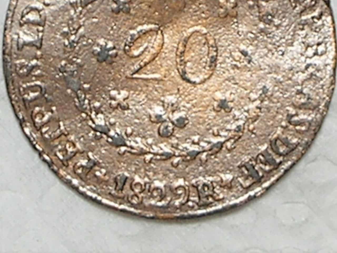 20 Réis – 1829 Rio = 24 Tulipas / Florões Obliquos / Data 9 Aberto / Império D. Pedro I / Cobre / Mbc / c800