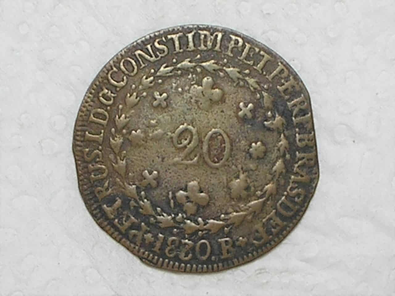 20 Réis – 1830 Bahia = 22 Tulipas / Final de chapa / Escassa / Império D. Pedro I / Cobre / Mbc / c800