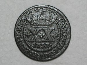 XX Réis – 1753 = 47 Pérolas / Lisboa / Colônia de D. José I / Cobre / Mbc / Box2