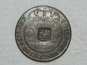 XX Réis – 1776 = 45 Pérolas / Carimbo Escudete / Corôa Baixa / Colônia de D. José I / Cobre / Mbc / Box2