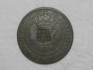 XX Réis – 1778 = 47 Pérolas / Carimbo de Escudete / Corôa Alta / Colônia de D. Maria e Pedro III / Cobre / *Mbc/Soberba / Box2