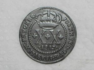 XX Réis – 1813 Bahia = 46 Pérolas / Escassa / Colônia de D. João Principe Regente / Cobre / Mbc / Box2