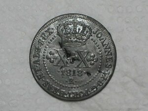 XX Réis – 1818 Rio = 50 Pérolas / Escassa / Colônia de D. João Principe Regente / Cobre / Mbc / Box2