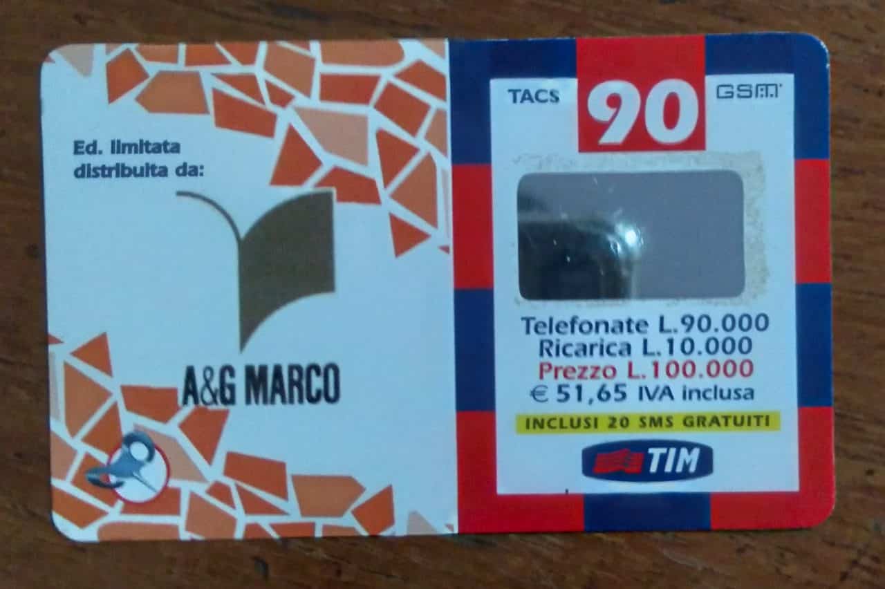 Cartão telefone Itália Ricaricard Tim tacs 90 / A&G Marco Ed limitada.