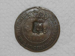 Escassa) X Réis – 1781 / 44 Perolas / *Corôa média e com pedículos / Data entre pontos / Escudete / Colônia de D. Pedro III / Escassa / Cobre / Bc/Mbc / Box22