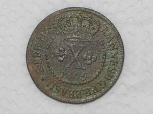 Escassa) X Réis – 1805 Rio / 39 Perolas / Colônia de D. João Principe Regente / Escassa / Cobre / Mbc / box22