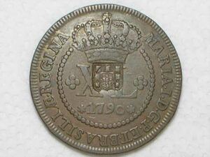 Escassa) XL Réis – 1790 = 47 Perolas / Corôa Baixa / Data entre Florões / Escudete / Colonia D. Maria I - Casa da Moeda de Lisboa / Escassa / Cobre / *Soberba/Flor - Rara nesse estado / Box23