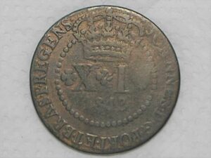 Escassa) XL Réis – 1813 Rio = 41 Perolas / Data Sem Florôes / Colonia D. João Principe Regente / Cobre / Escassa / Mbc / Box23