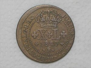 " Escassa) XL Réis – 1820 Rio = 52 Perolas / Tipo Boné / Reino Unido - D. João VI / Cobre / Escassa / Mbc/Sob / Box23