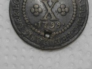 Furo do escravo ) X Réis - 1799 / Módulo menor / 40 Pérolas / Colonia de D. Maria I / Cobre / Bc/Mbc / box21