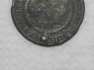 Legítimo Furo do escravo ) V Réis - 1782 / Corôa baixa / 39 Pérolas / Colonia de D. Maria e Pedro III / Cobre / Mbc / box21
