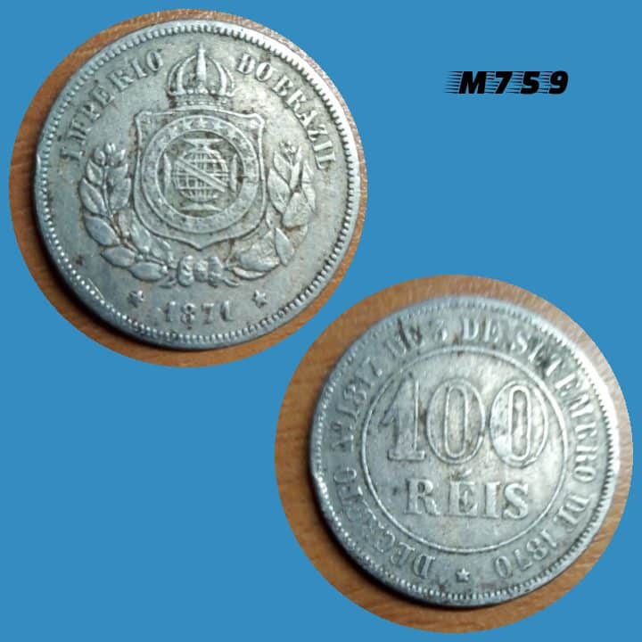 Moeda 100 réis 1871 Cupro Níquel Império M759