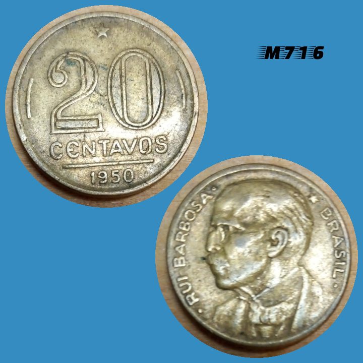 Moeda 20 centavos 1950 Bronze Alumínio Rui Barbosa M716