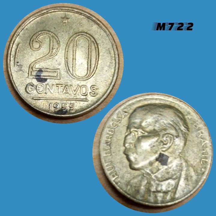Moeda 20 centavos 1955 Bronze Alumínio Rui Barbosa M722
