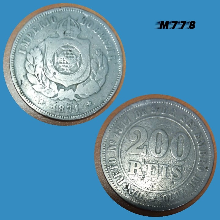 Moeda 200 réis 1871 Cupro Níquel Império M778