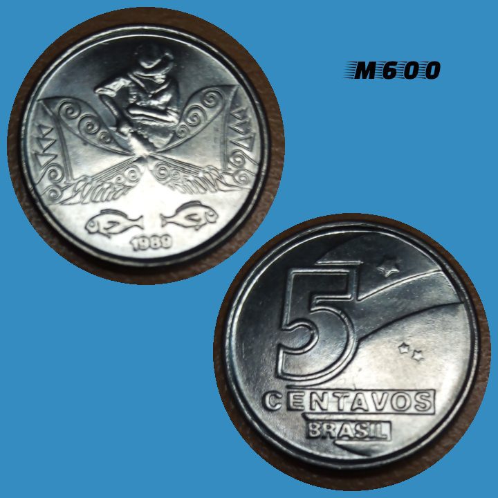 Moeda 5 centavos pescador 1989 Aço inox M600