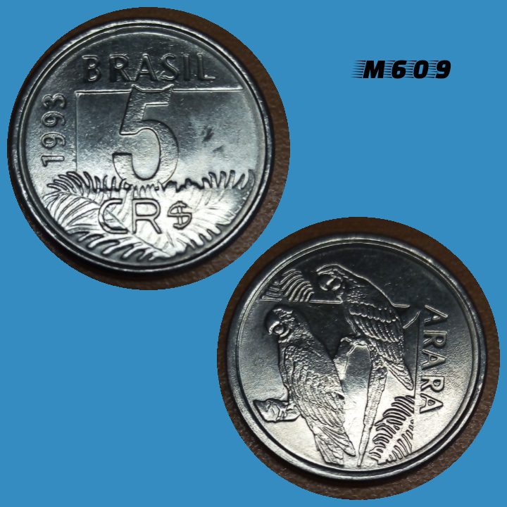 Moeda 5 cruzeiros reais arara 1993 Aço inox M609