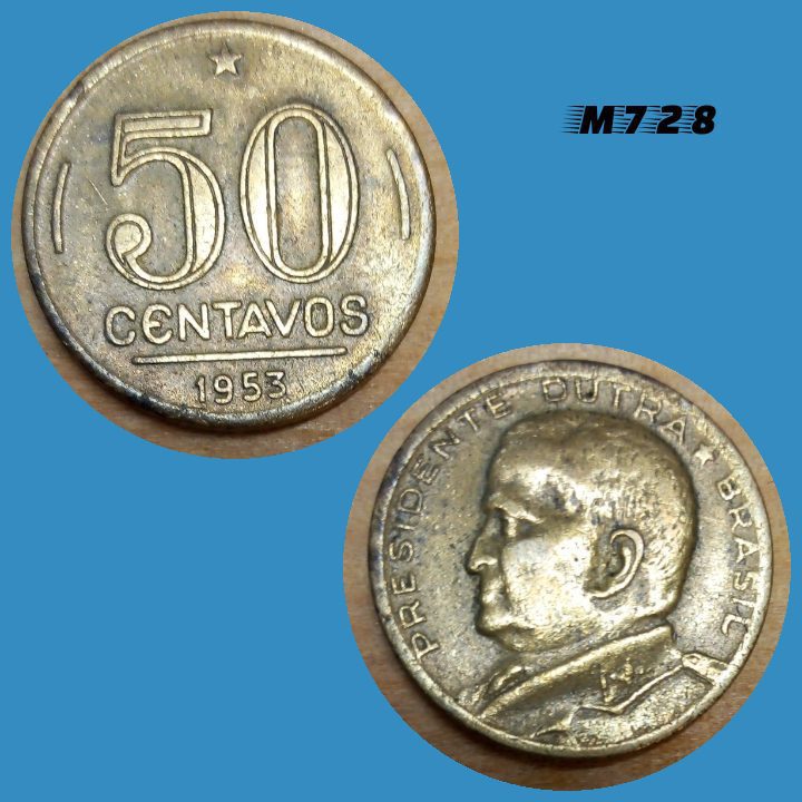 Moeda 50 centavos 1953 Bronze Alumínio Presidente Dutra M728