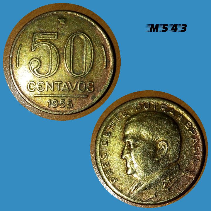 Moeda 50 centavos 1955 Bronze Alumínio Presidente Dutra M543