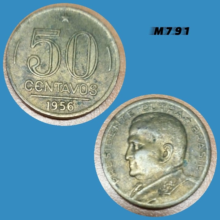 Moeda 50 centavos 1956 Presidente Dutra Bronze Alumínio M791