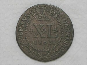 Raro) XL Réis – 1809 Bahia (Reverso do Rio) = 53 Perolas / Corôa Alta / Colonia D. João Principe Regente - Casa da Moeda de Lisboa / Raro / Cobre / Mbc / Box23