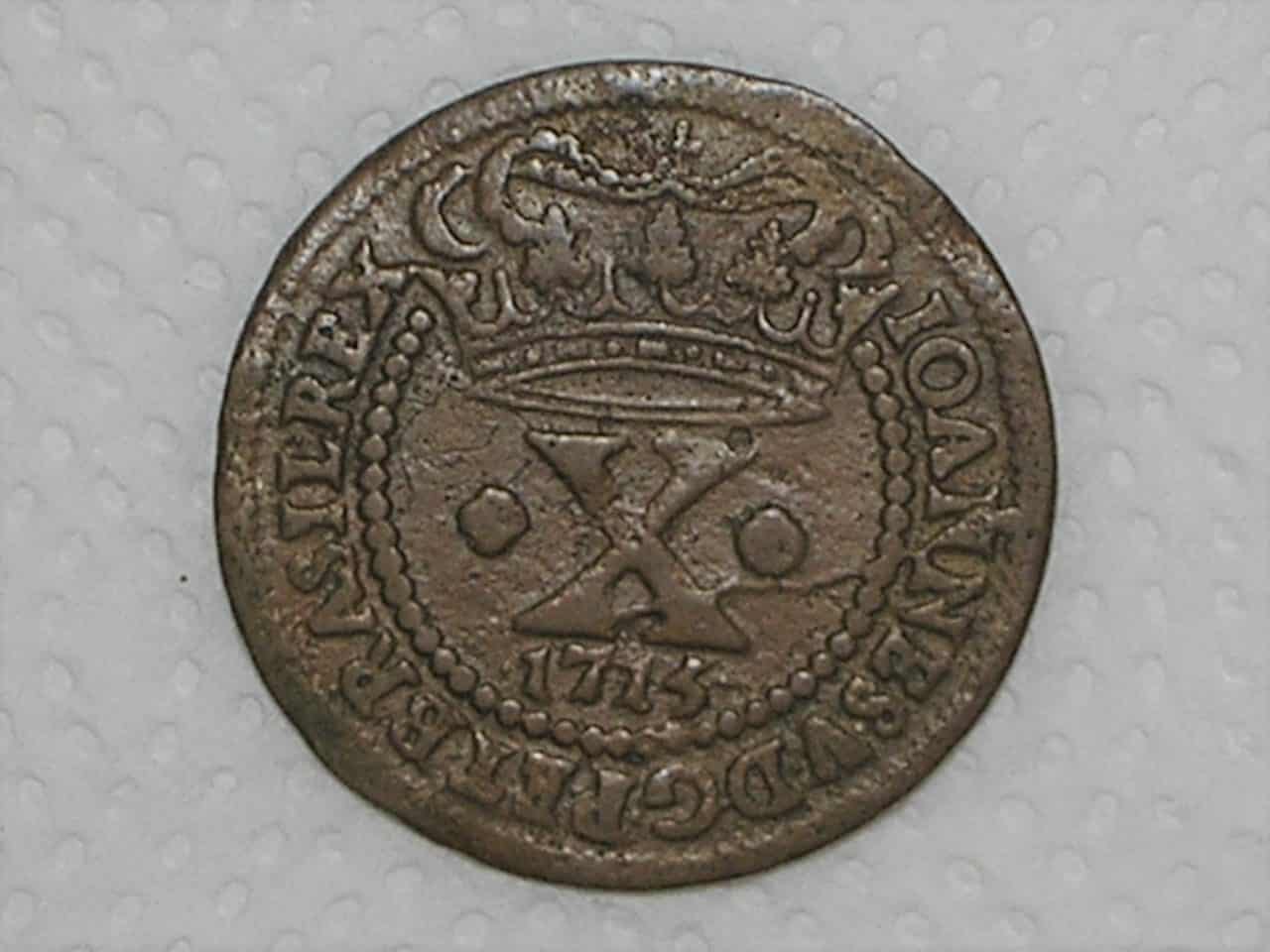 X Réis – 1715 / 41 Perolas / JoAnnes, A com traço / Colônia de D. João V / escassa / Cobre / Mbc / Box22