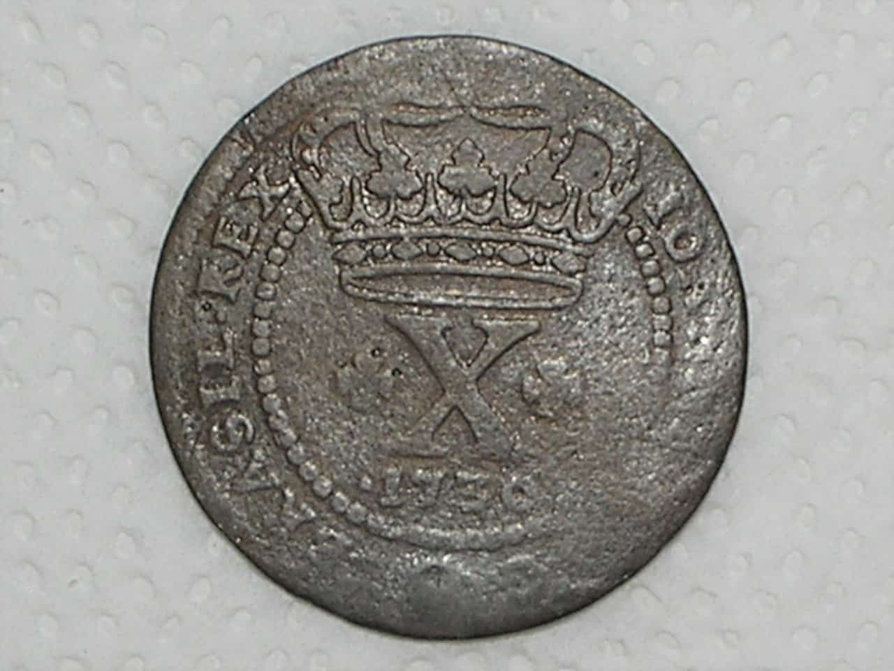 X Réis – 1730 Bahia / 48 Perolas / Pecunia com U / Colônia de D. João V / Escassa / Cobre / Bc / Box22