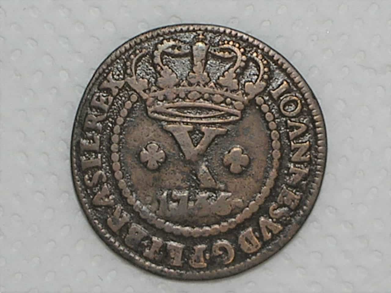 X Réis – 1735 / 41 Perolas / Data entre pontos / Colônia de D. João V / Rara / Cobre / Mbc / Box22