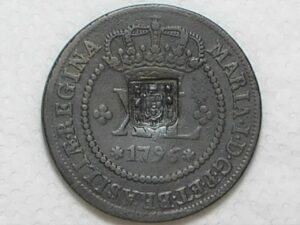 XL Réis – 1796 = 50 Perolas / Corôa Baixa / Data entre Florões / Escudete / Colonia D. Maria I - Casa da Moeda de Lisboa / Rara / Cobre /Mbc/Sob / Box23