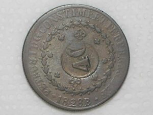 80 Réis – 1828 Bahia = 27 Tulipas / Carimbo 40 / Império D. Pedro I / Cobre / Bc/Mbc / Box24