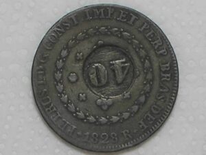 80 Réis – 1828 Rio = 24 Tulipas / Florões Obliquos / Carimbo 40 / Império D. Pedro I / Cobre / Mbc / Box24