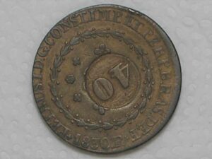80 Réis – 1830 Rio = 21 Tulipas / Florões Obliquos / Carimbo 40 / Império D. Pedro I / Cobre / Mbc / Box24
